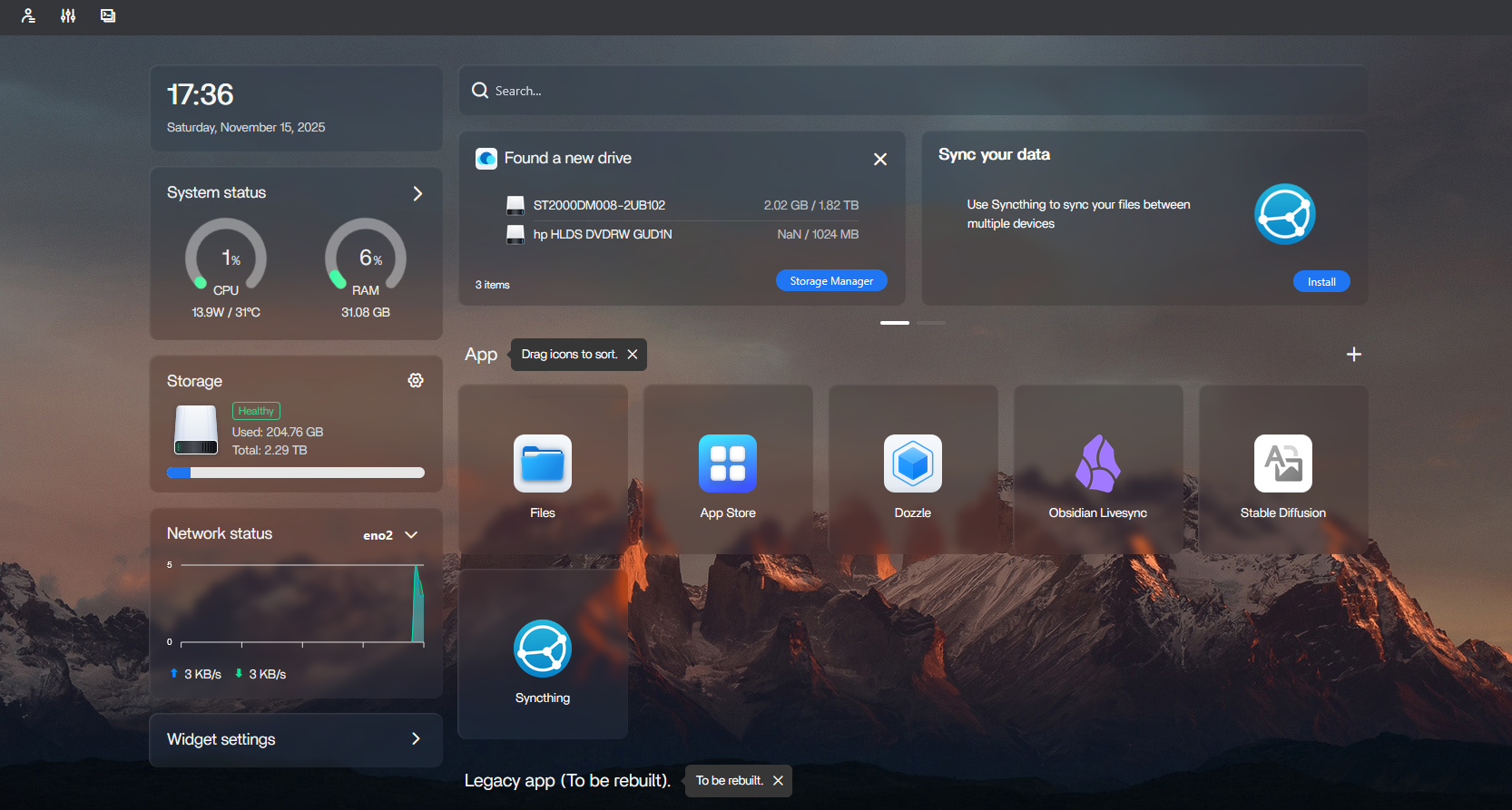 Linux server management screenshot